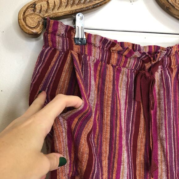 Caslon Skirt Linen Blend Stripe Summer Mini Magenta Pink Pockets Drawstring M - Picture 4 of 9
